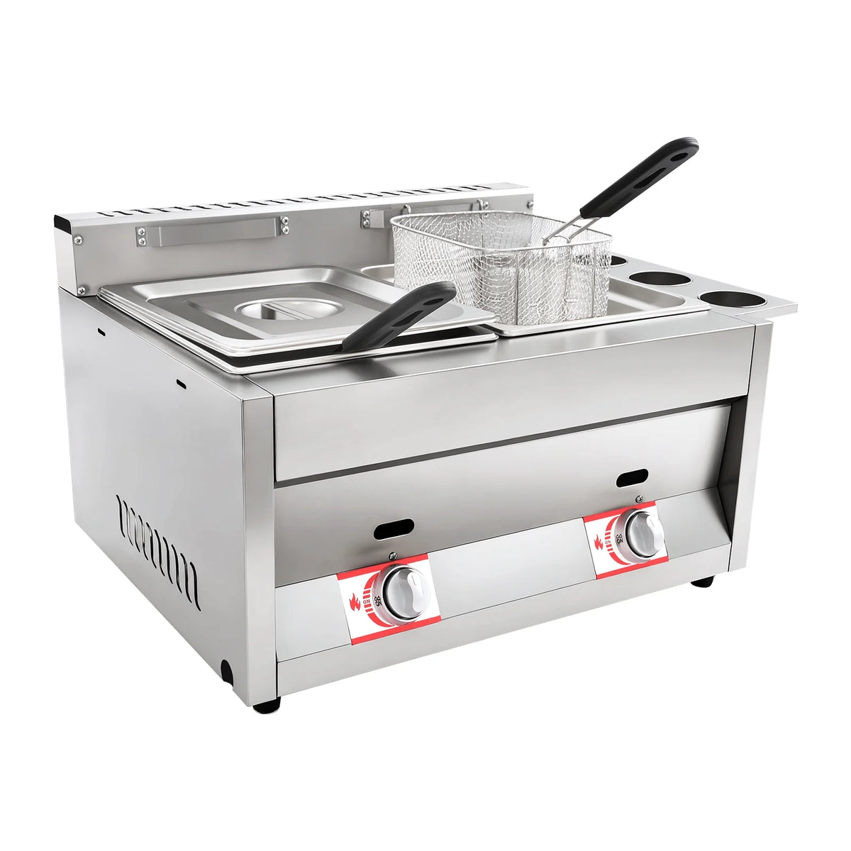 12L 3.17Gal Dual Tank Gas Fryer 430SS Commercial Deep Fryer
