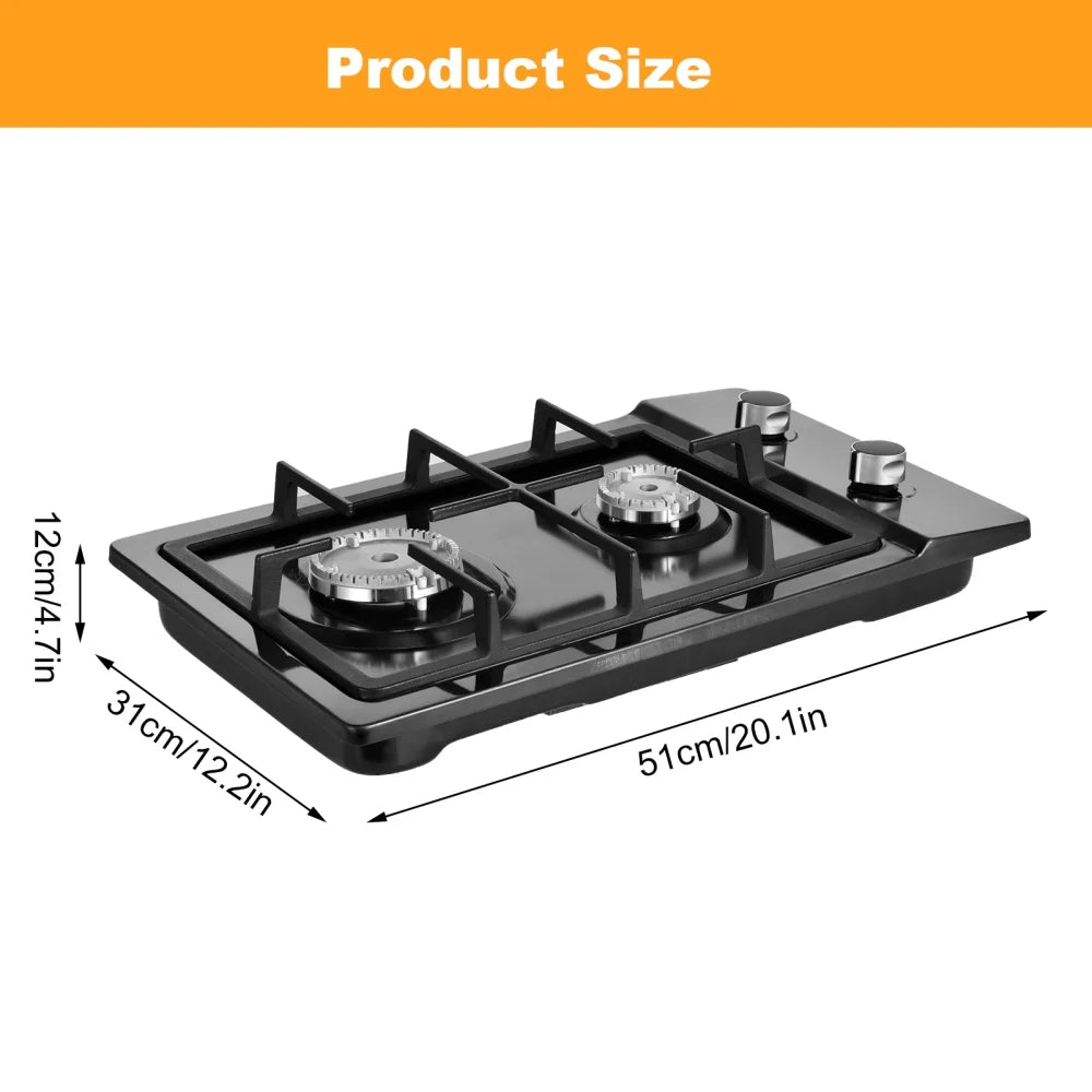 24 Inch Propane Stove Indoor, 4 Built in Thermocouple Protection Propane Cooktop with Powerful Built-in Burners, Multi-Function Tabletop Stove for Kitchen Cooking
