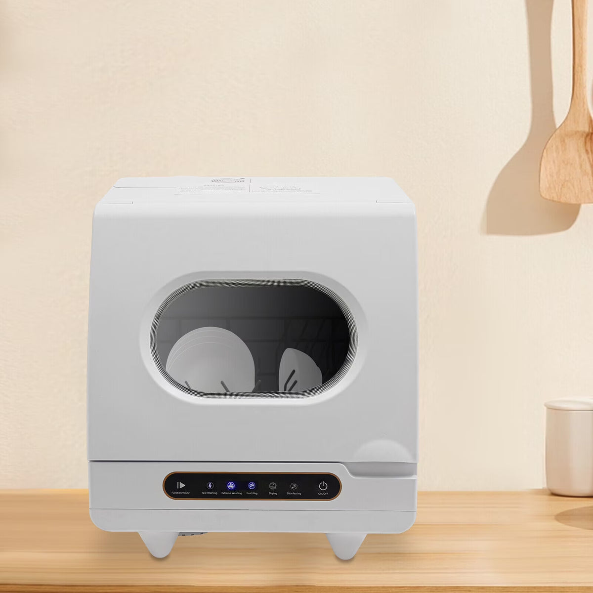 Portable White Countertop Dishwasher Compact Dishwasher 5 Washing Programs 1200W