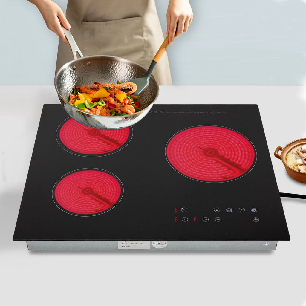 24" 3-Burner Built-in Electric Cooktop Ceramic Stove Top Touch Timing 110V 2600W