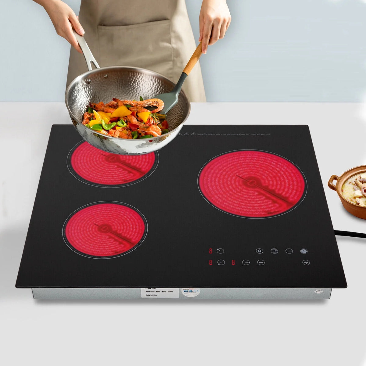 24" 3-Burner Built-in Electric Cooktop Ceramic Stove Top Touch Timing 110V 2600W