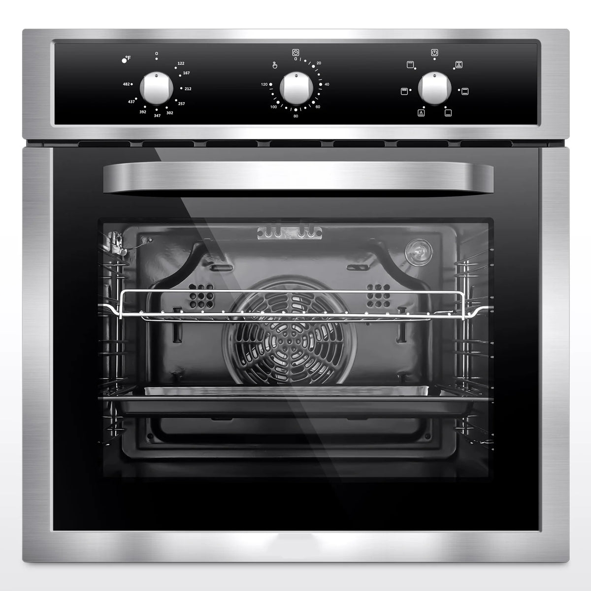 24" Single Wall Oven, Sunmaki 2.5 Cu. Ft. Built-in Electric Oven with 5 Cooking Functions, Mechanical Knobs Control