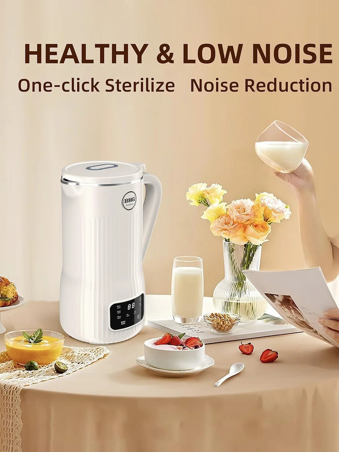 20 oz Nut Milk Maker - Multifunctional Automatic Almond, Equipped with 10 Blades, Suitable for Plant-Based, Oat, Soy, and Dairy, 12-Hour Timer/Auto Clean/Room Temperature/Keep Warm/Boil, hite.
