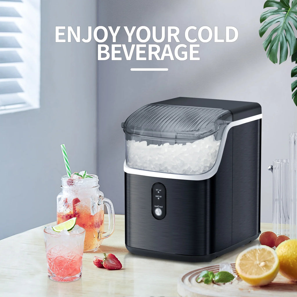 LHRIVER Nugget Countertop Ice Maker with Soft Chewable Ice, 35Lbs/24H, Self-Cleaning, Ice Scoop,Stainless Steel Silver