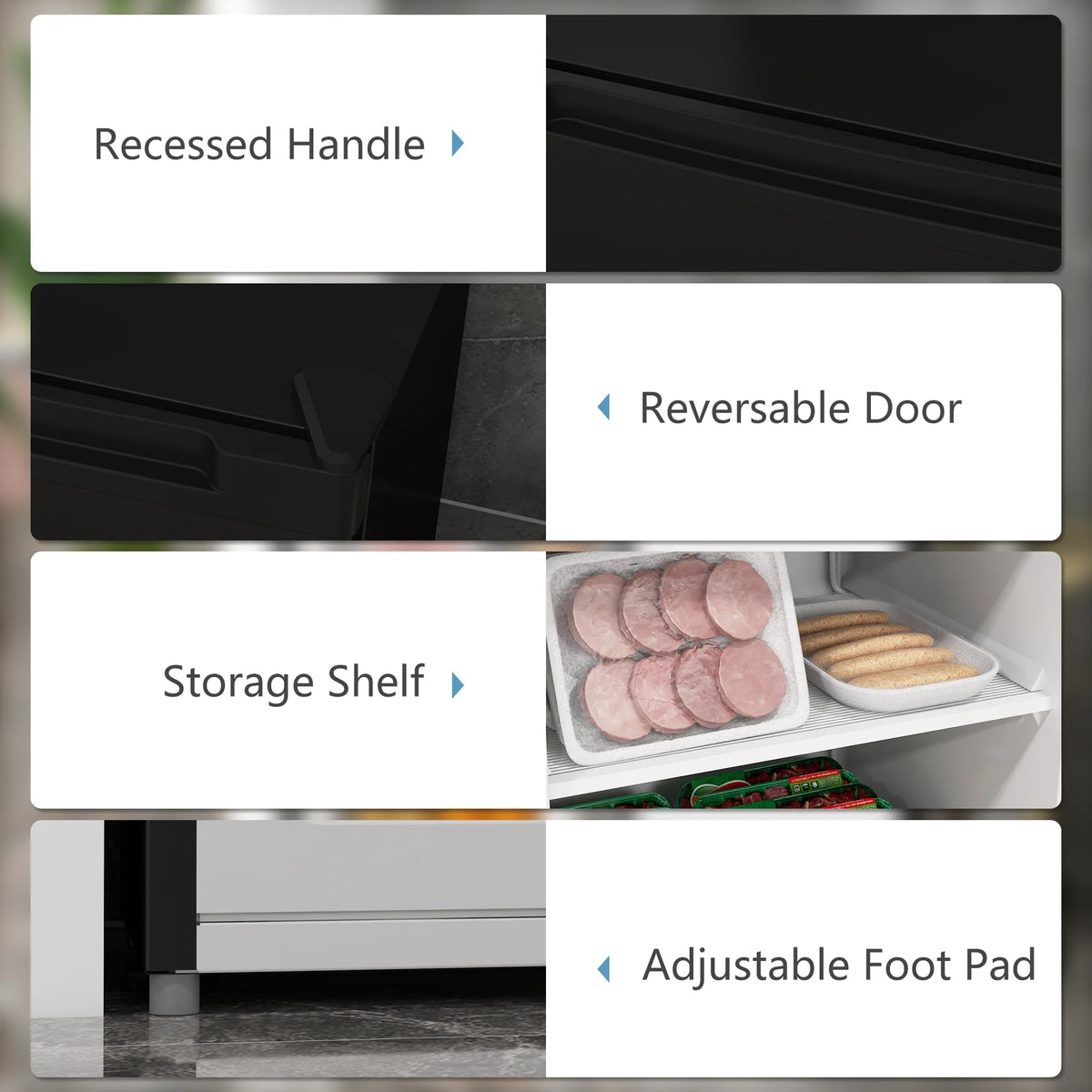 HOMCOM 3 Cu Ft Mini Freezer, Reversible Door, Under Counter Freezer, Black