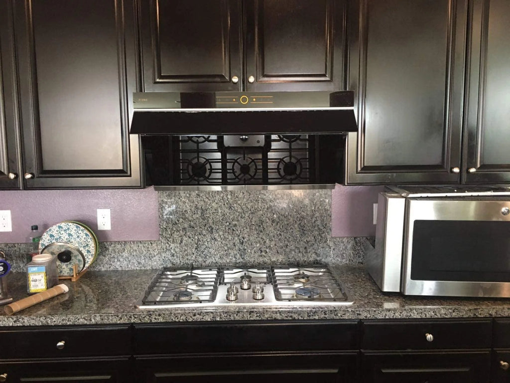FOTILE JQG9001 Slant Vent Series 36" 850 CFM Under Cabinet or Wall Mount Range Hood with 2 LED lights and Touchscreen in Onyx Black Tempered Glass