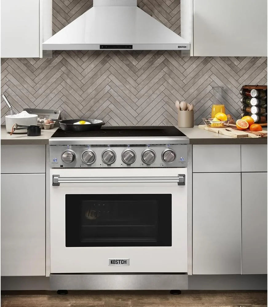KOSTCH 36 inch Electric Range, 5-Burner Cooktop with 6.0 cu ft Convection Oven, Glass Top, in Stainless Steel