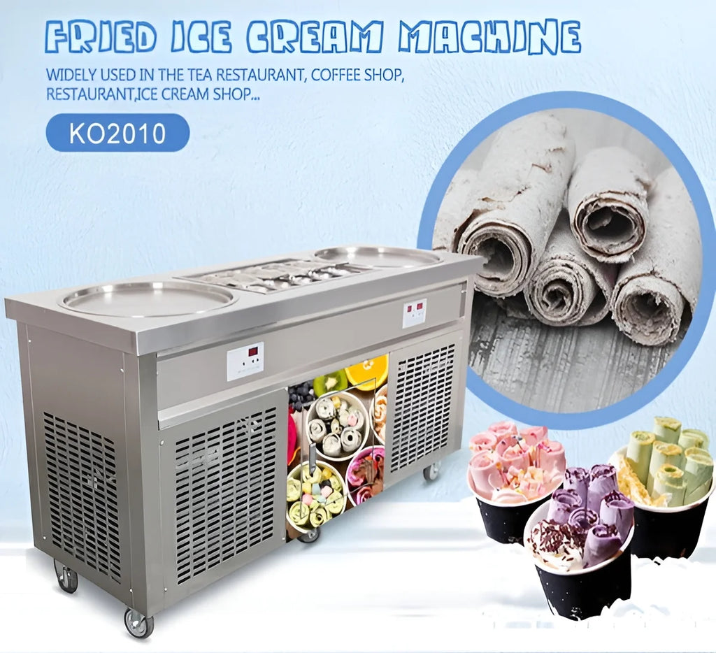 Kolice Commercial 22" Double Round Pans Fried Ice Cream Rolled Machine-Smart Temperature Control