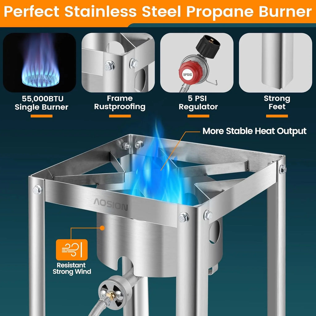 30QT Stainless Steel Turkey Fryer&Seafood Boil Pot with 55,000BTU Propane Burner for Outdoor Cooking of Turkey,Crab,Lobster and Shrimp