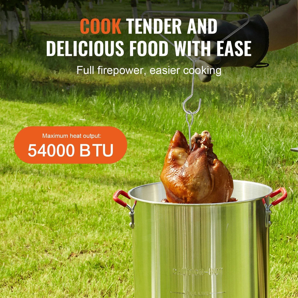 5-Piece Outdoor Turkey and Seafood Cooking Set: High-Power Fryer/Steamer with 54K BTU Burner, Baskets, Rack, and Thermometer