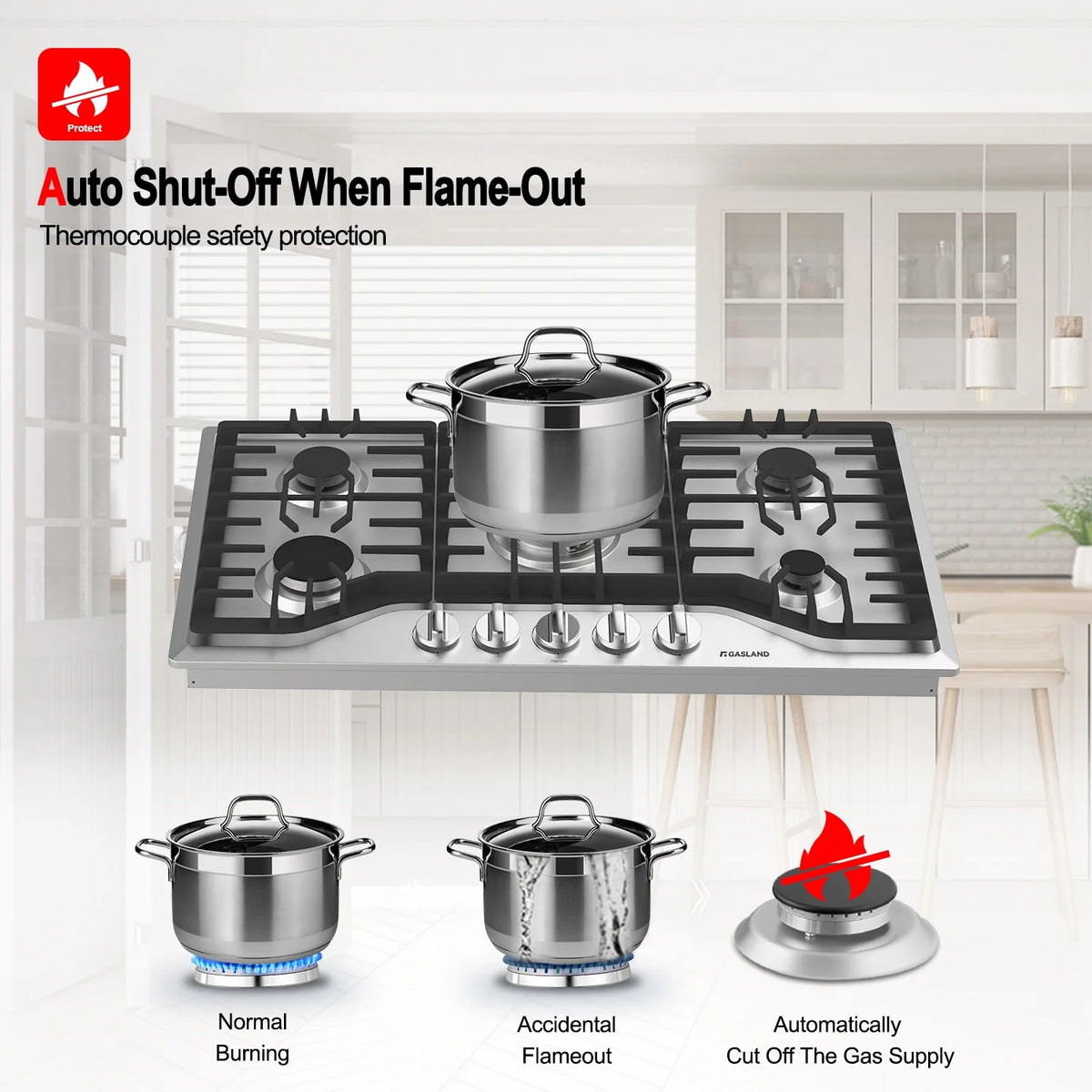 Gasland Chef 36 in. NG/LPG Convertible Gas Cooktop in Stainless Steel with 5 Burners