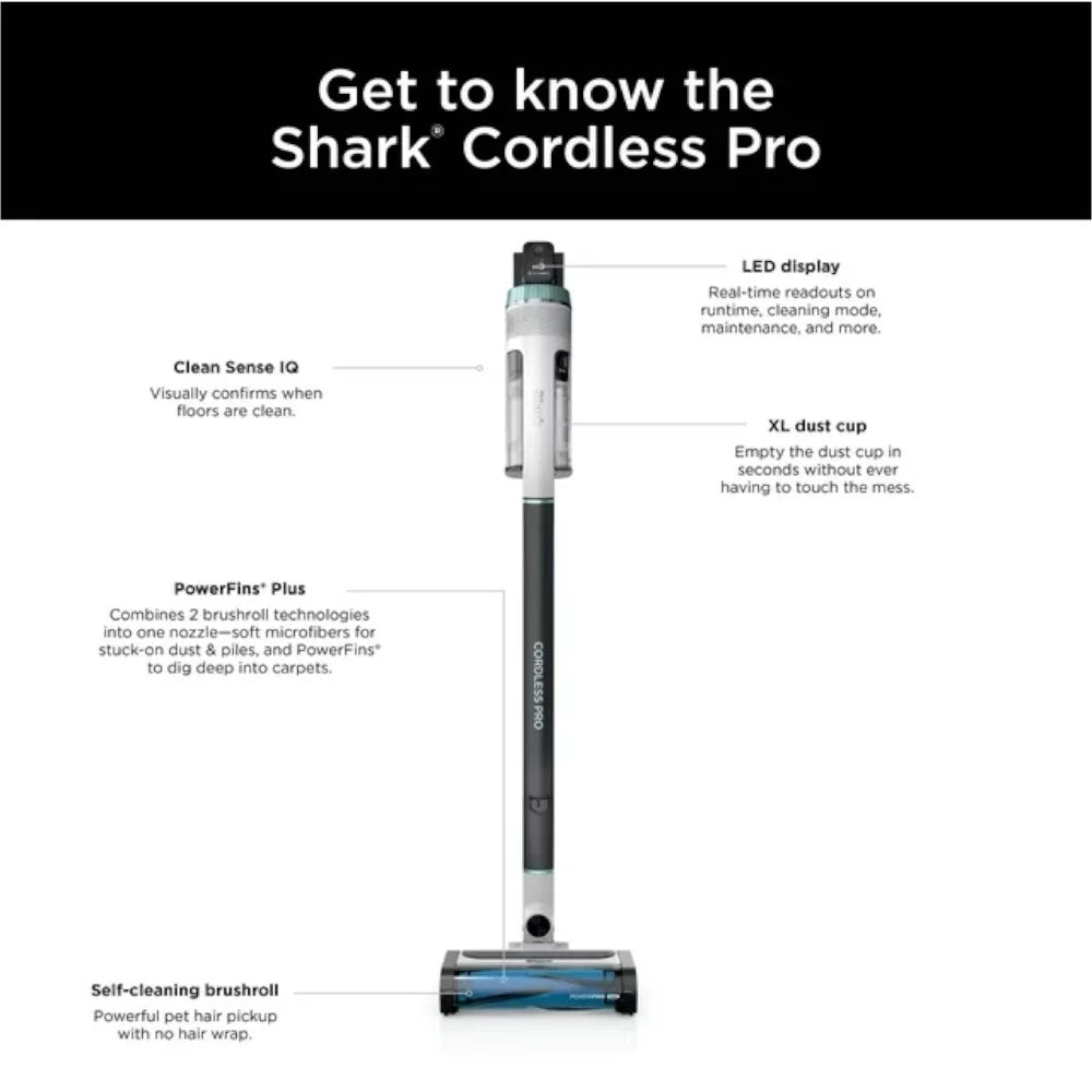 Restored Shark? Cordless Pro Stick Vacuum with Clean Sense IQ Technology, PowerFins PLUS Brushroll, Crevice Tool Included, HEPA Filtration, IZ540H (Refurbished)
