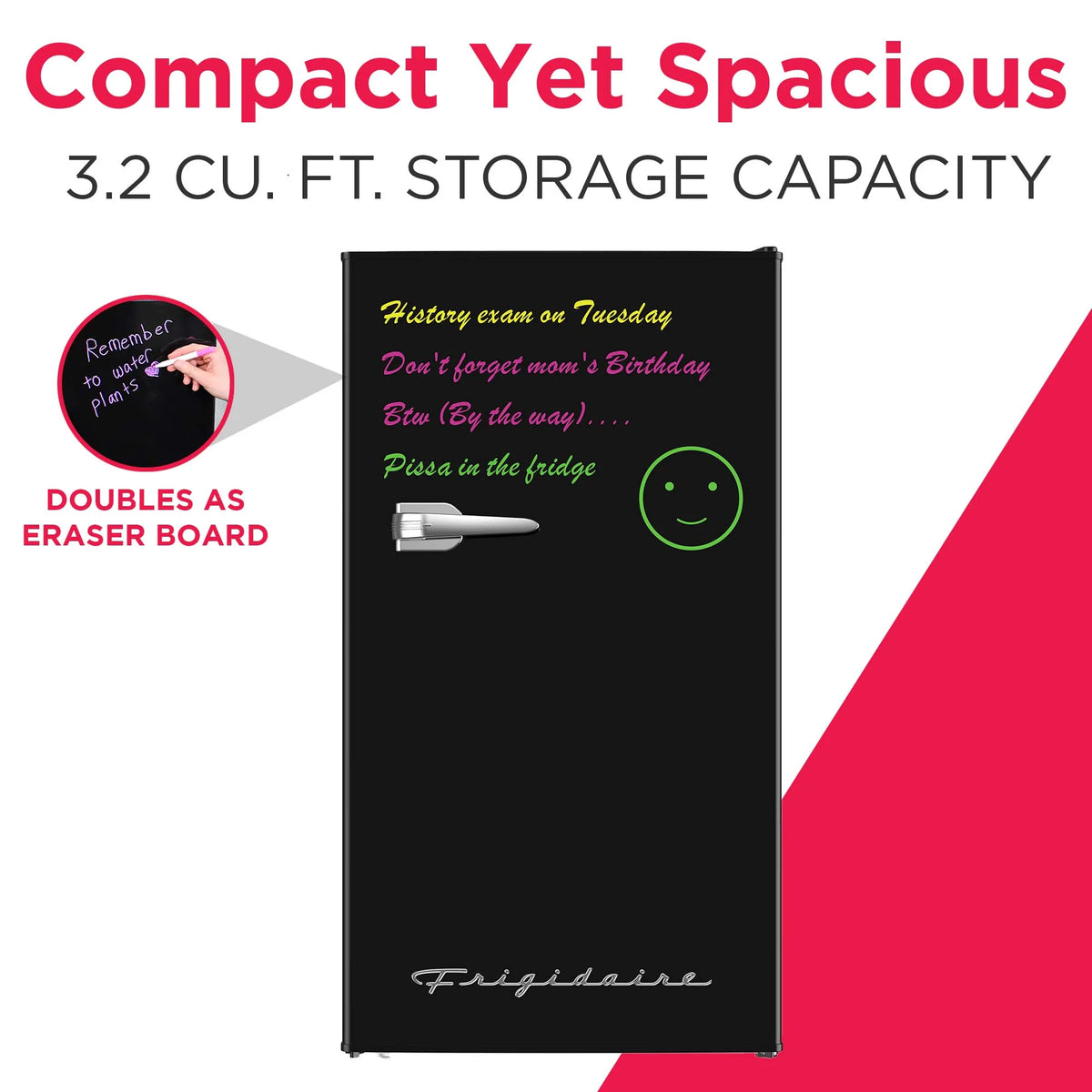 Frigidaire 3.2 Cu Ft Retro Dry Erase Compact Fridge, (EFR331-BLACK), Black