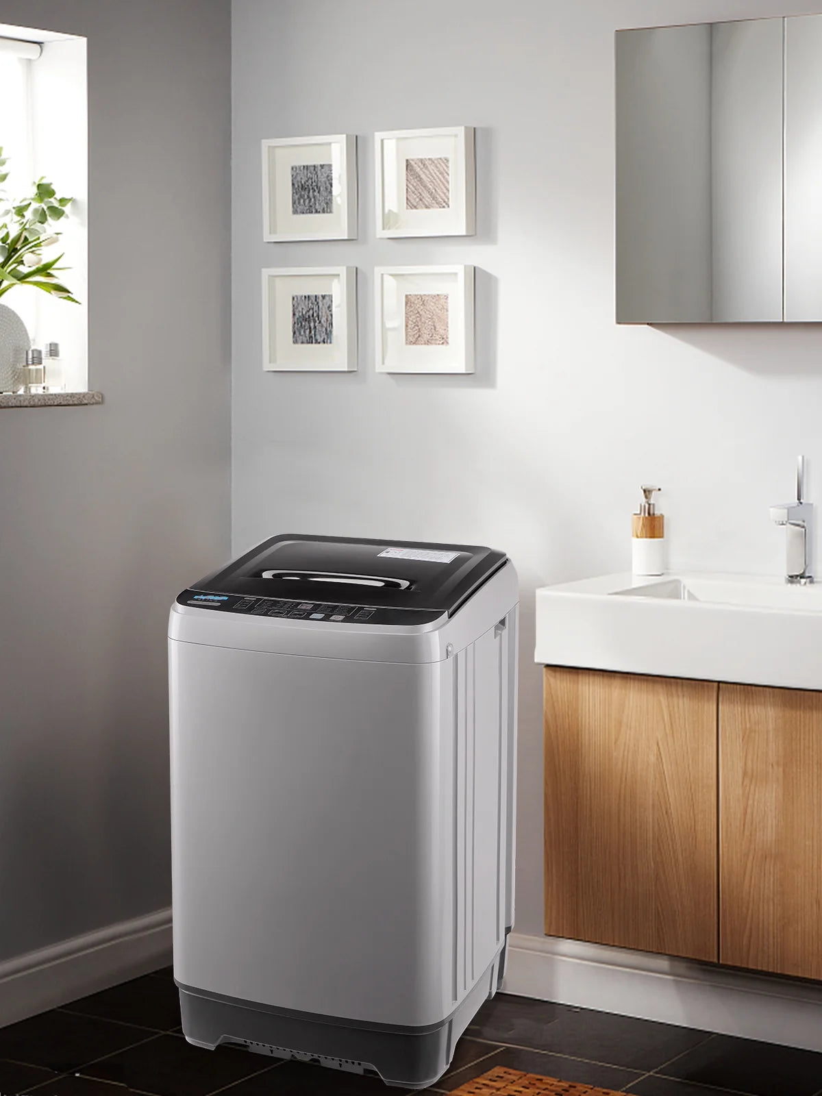 Krib Bling Full Automatic Washing Machine with LED Display, 17.7 lbs Portable Washer with Drain Pump, 10 Washing Programs & 8 Water Levels, Ideal for Camping, Apartment, Dorm, Grey