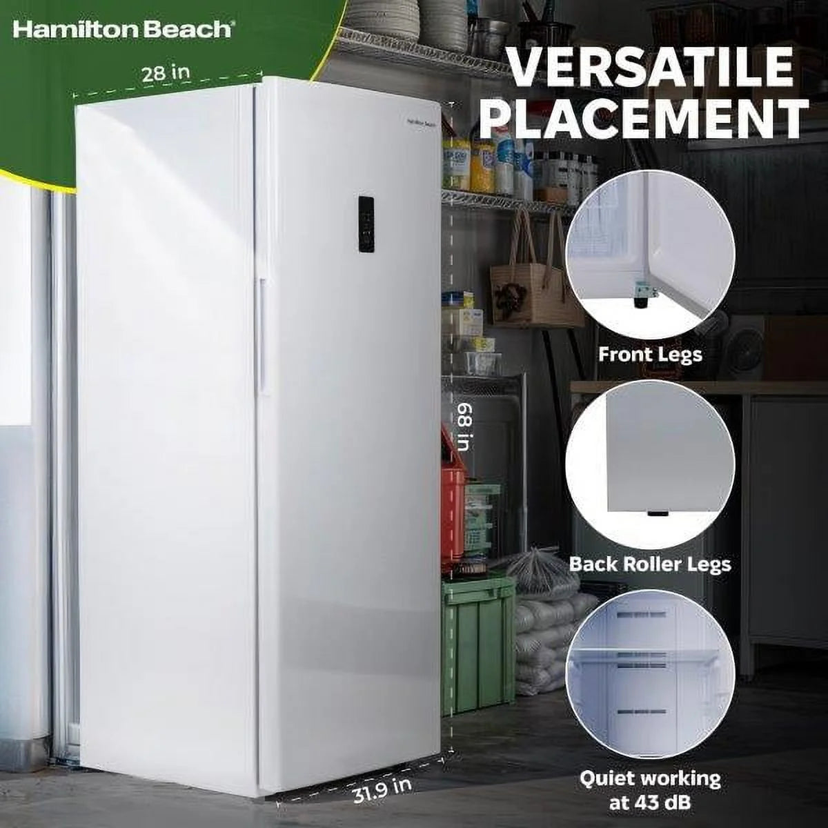 Hamilton Beach 17 cu. ft. Convertible Freezer Refrigerator, Upright Fridge Freezer with Electronic Temperature Control, Energy Efficient White Convertible Fridge - HBFRF1798, White