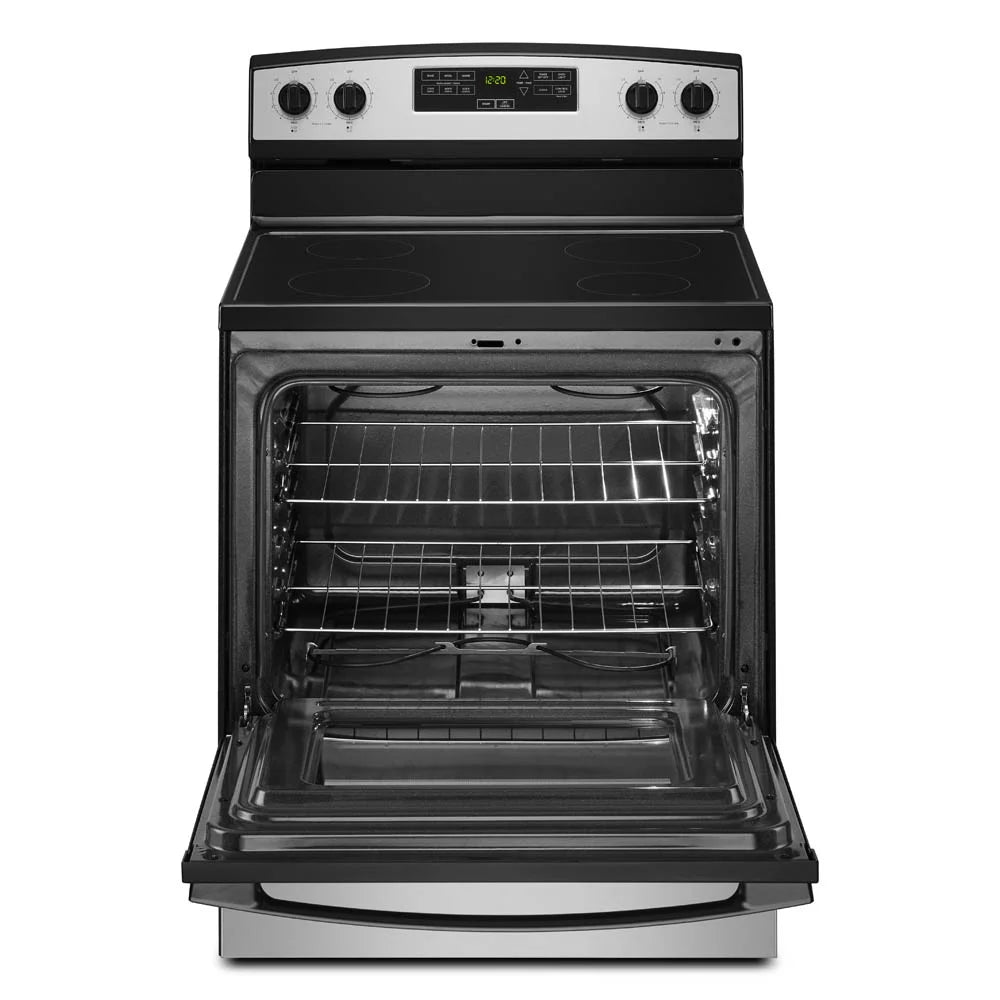 Amana? Brand New Model - AER6303MMS 30-inch Electric Range with 4.8 Cu ft oven. - assembled product Depth: 27.5�� - assembled product height: 46.08�� - assembled product Width: 30��