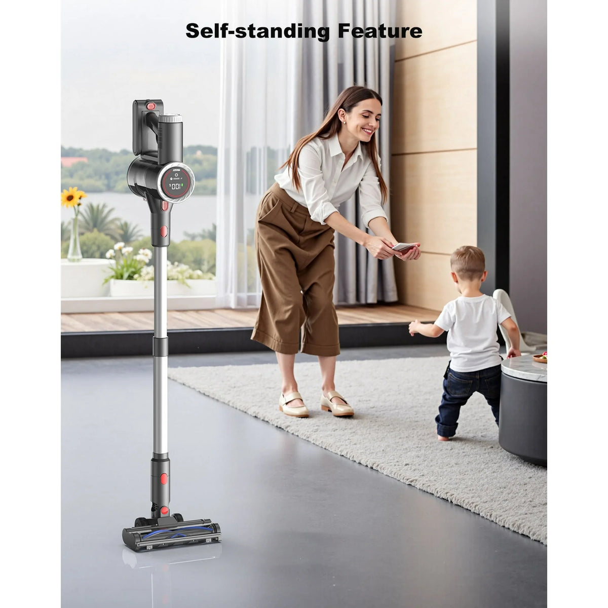 PRASKY Cordless Vacuum Cleaner, Bendable Rechargeable Cleaner for Carpet, Floor, Hair (Purple)
