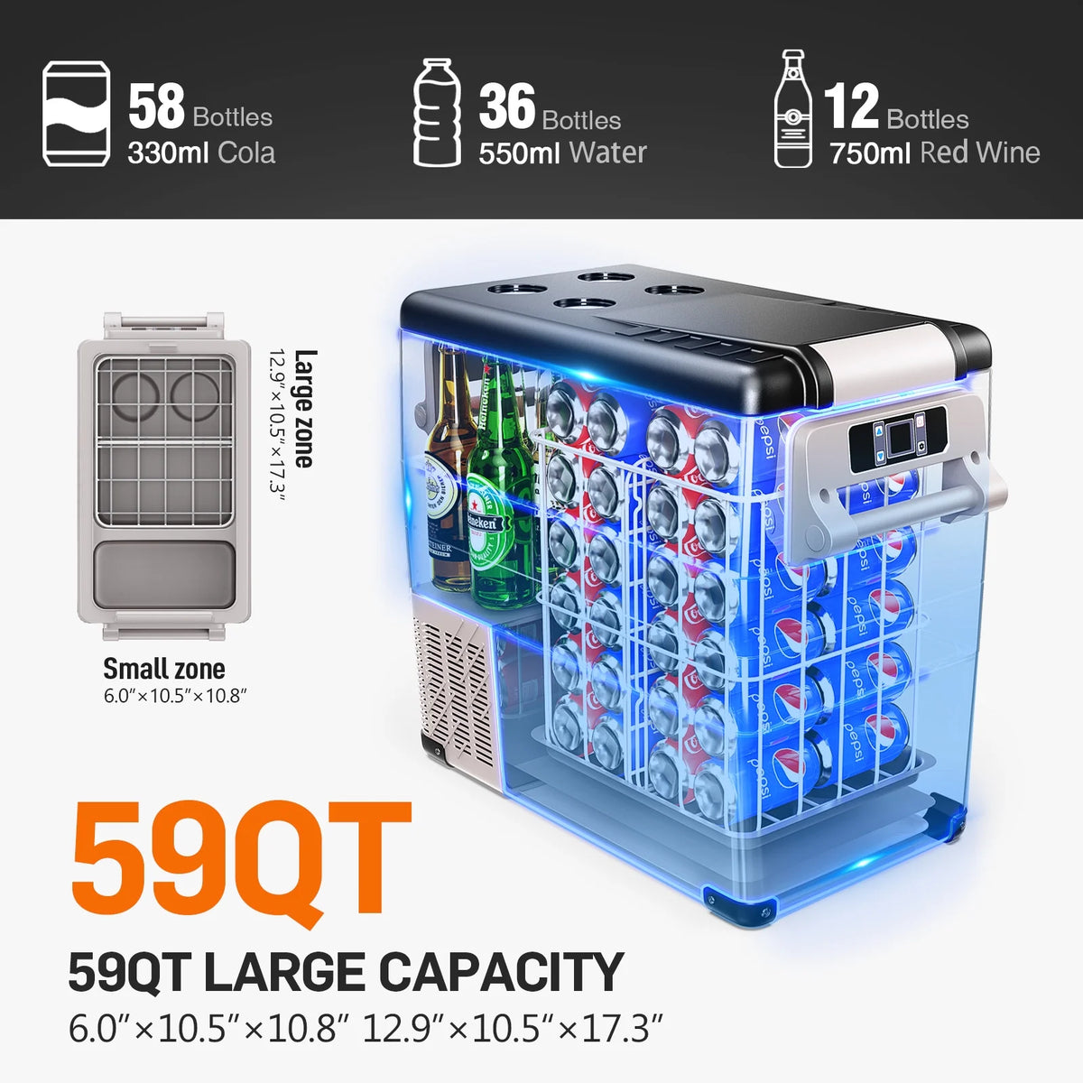EUHOMY 12 Volt 46QT Car Refrigerator with Bluetooth APP Control, 12/24V DC & 110V AC, Portable Freezer Fridge Cooler for Car, RV, Camping, Home Use