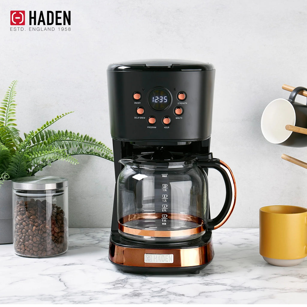 Haden Heritage 2 Slice Wide Slot Toaster & Coffee Maker, Black & Copper