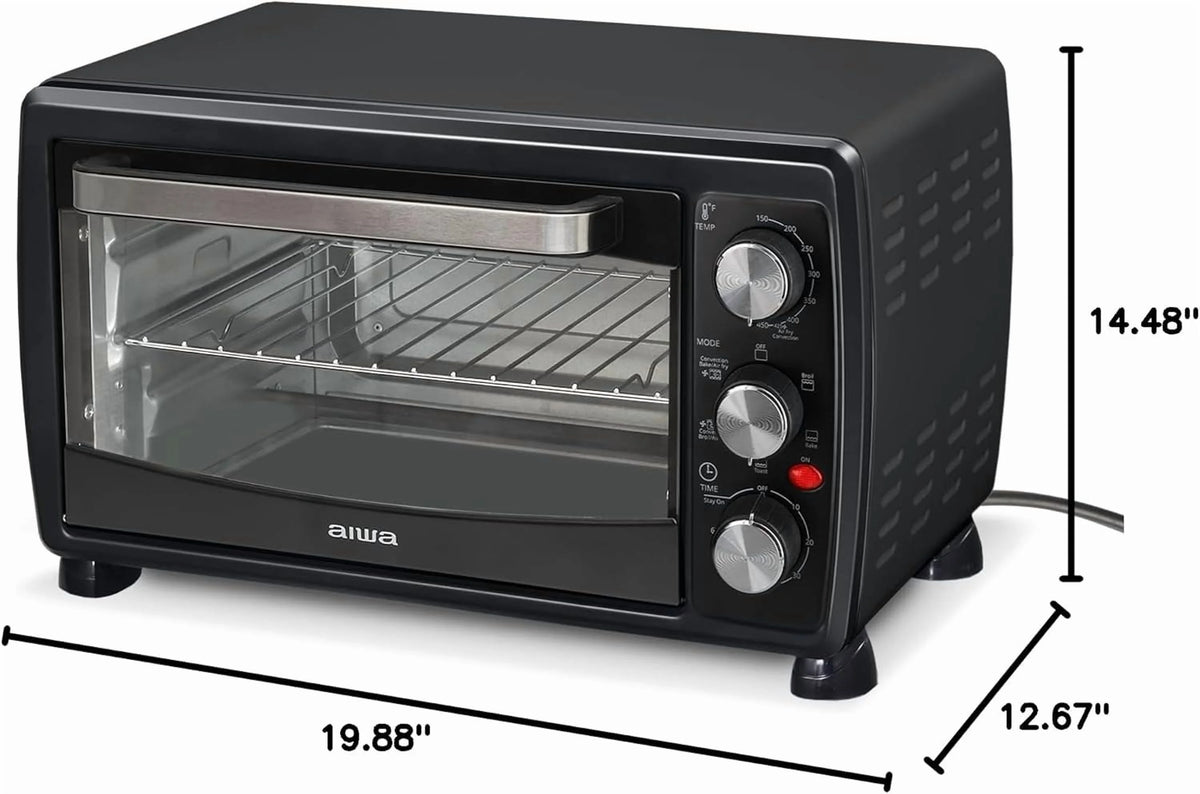Aiwa Convection Toaster Oven, Countertop Oven with Bake, Toast, & Broil Functions, 1400W, Black