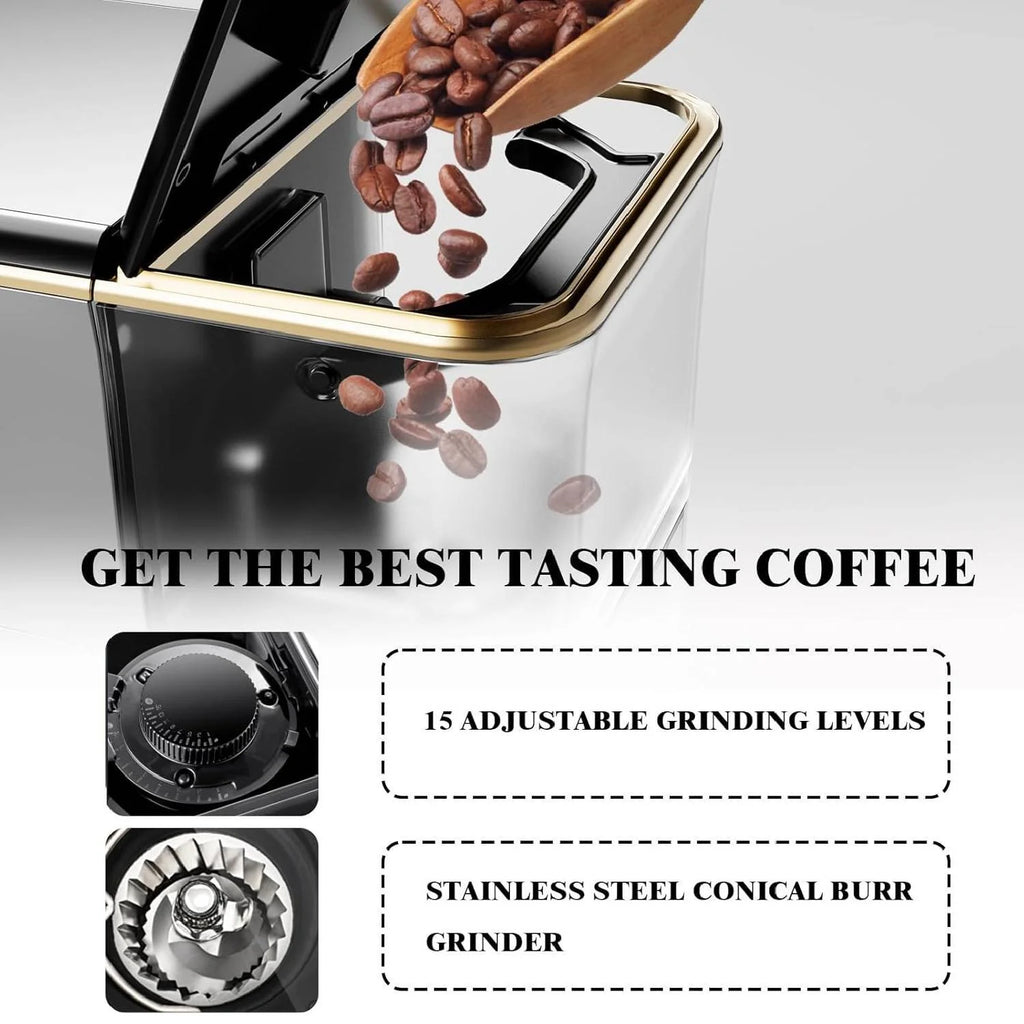 Espresso Machine,Fully Automatic Espresso Machine with Automatic Milk Frother,7 Coffee Varieties,20-Bar,Built-in Grinder,Intuitive Touch Display,1.5-L Water Tank