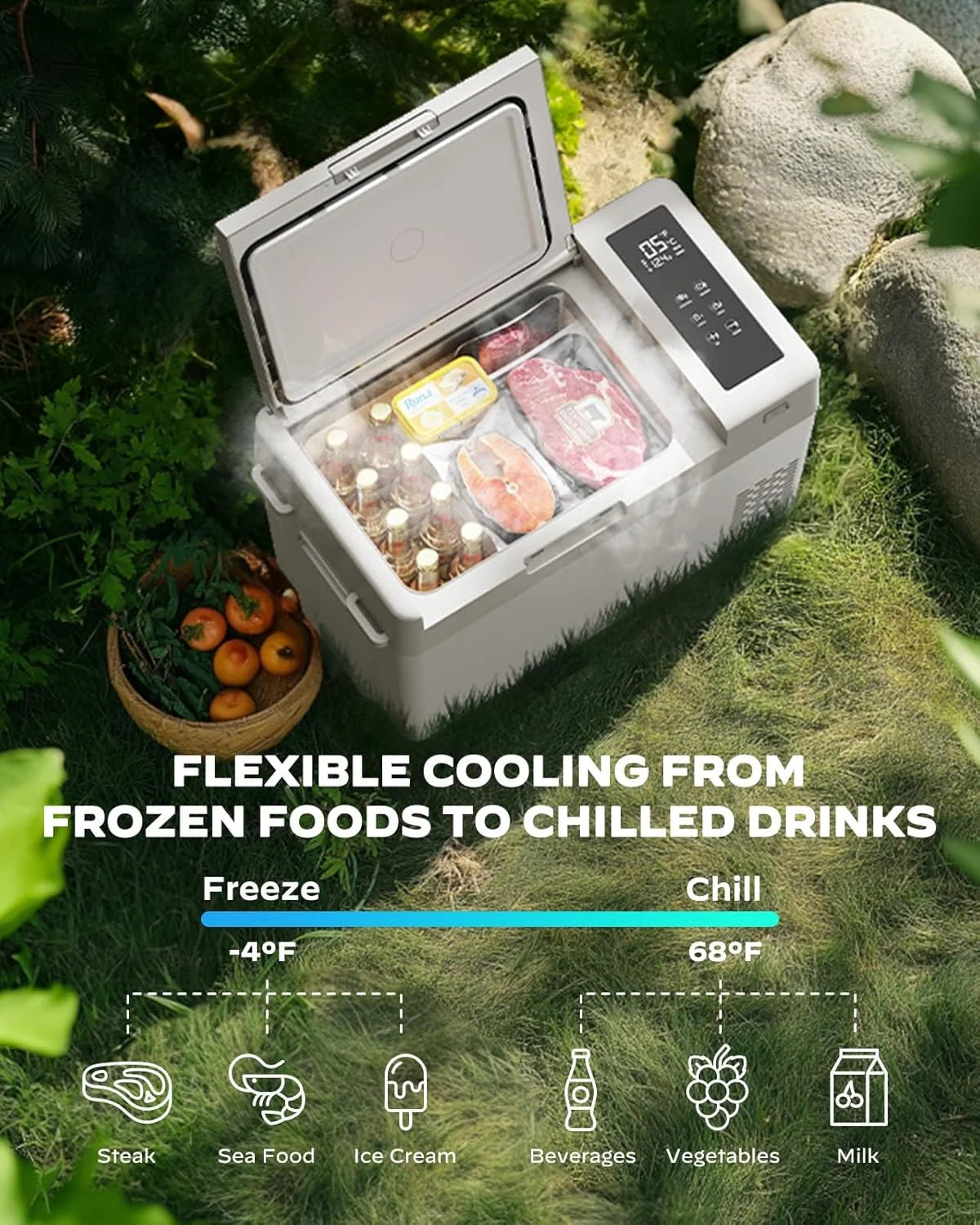 CHITOOMA 12 Volt Car Refrigerator, 25QT Electric Cooler, Portable Freezer Compressor Cooler -4�H~68�H, 12/24V DC & 110-240V AC for Travel Camping Truck Home