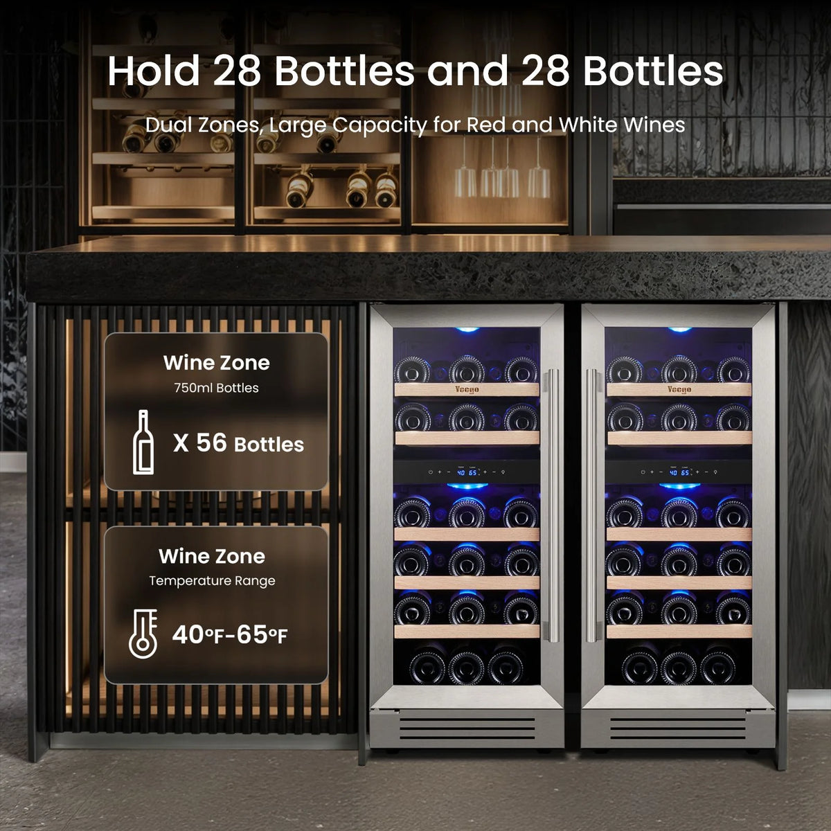 Yeego 30" Wine and Beverage Refrigerator,Two 15" Wine and Beverage Cooler Under Counter or Freestanding, Hold 33 Bottles and 80 Cans(Two Pack)