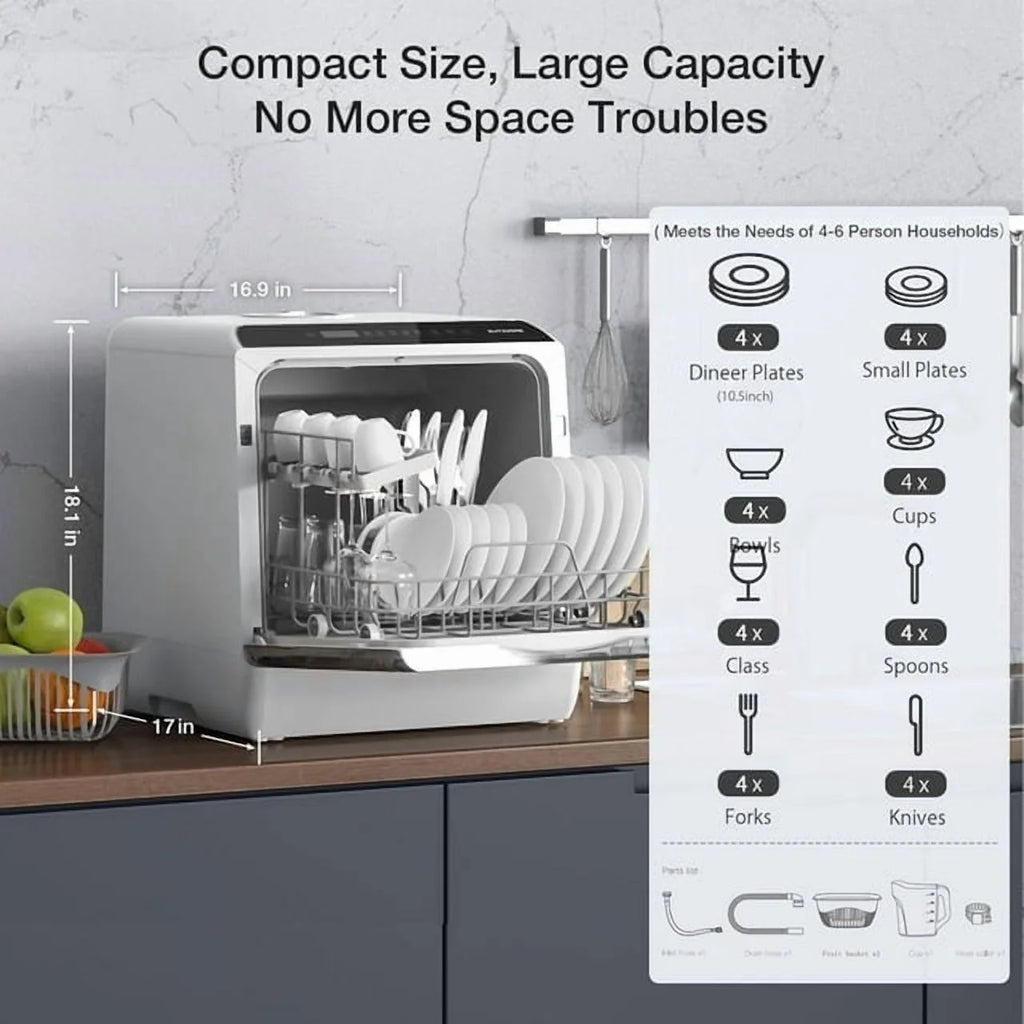 BLITZHOME Portable Countertop Dishwashers, Compact Smart Dishwashers with 5 L Built-in Water Tank,5 Modes and Baby Care for Apartments& RVs, No Installation Needed