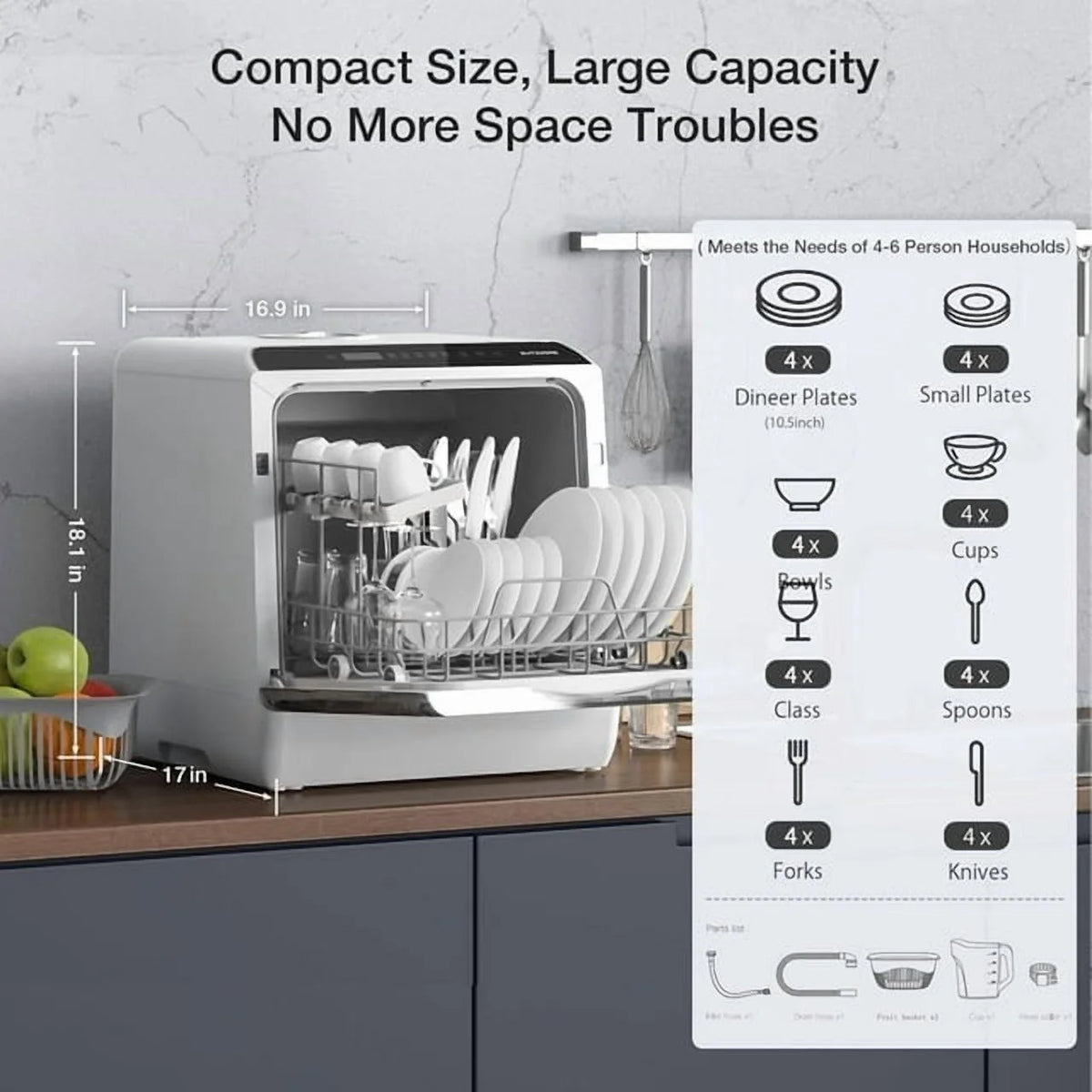 BLITZHOME Portable Countertop Dishwashers, Compact Smart Dishwashers with 5 L Built-in Water Tank,5 Modes and Baby Care for Apartments& RVs, No Installation Needed