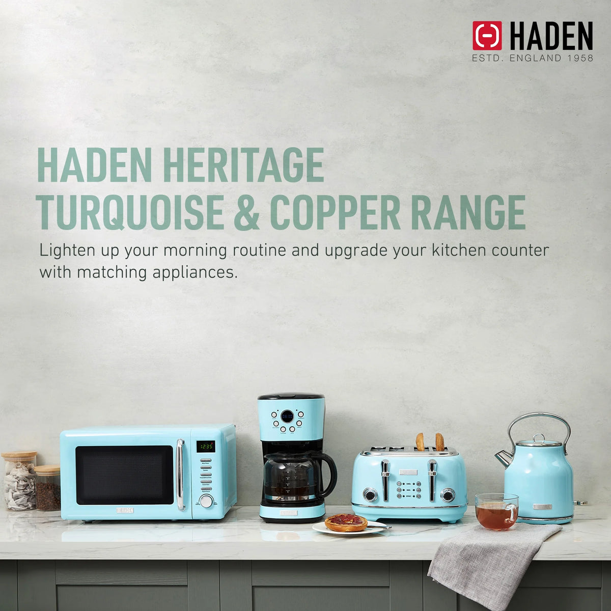 Haden Coffee Maker & Heritage 1.7 Liter Electric Kettle, Black & Chrome