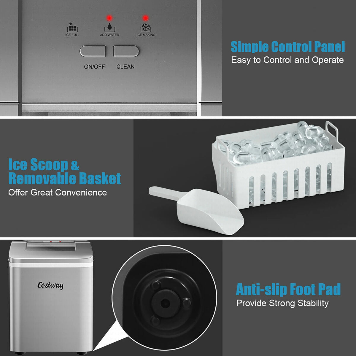 Costway Portable Ice Maker Machine Countertop 26Lbs/24H Self-cleaning w/ Scoop Green
