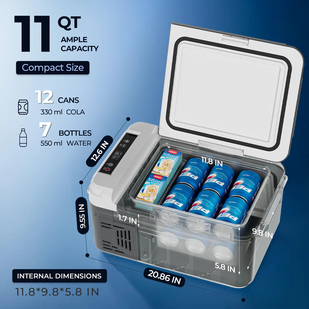 Simzlife 12 Volt Refrigerator, 11 Quart (10L) Car Fridge with APP Control, Car Refrigerator -4℉~68℉, Portable Freezer for RV, Camping, Travel