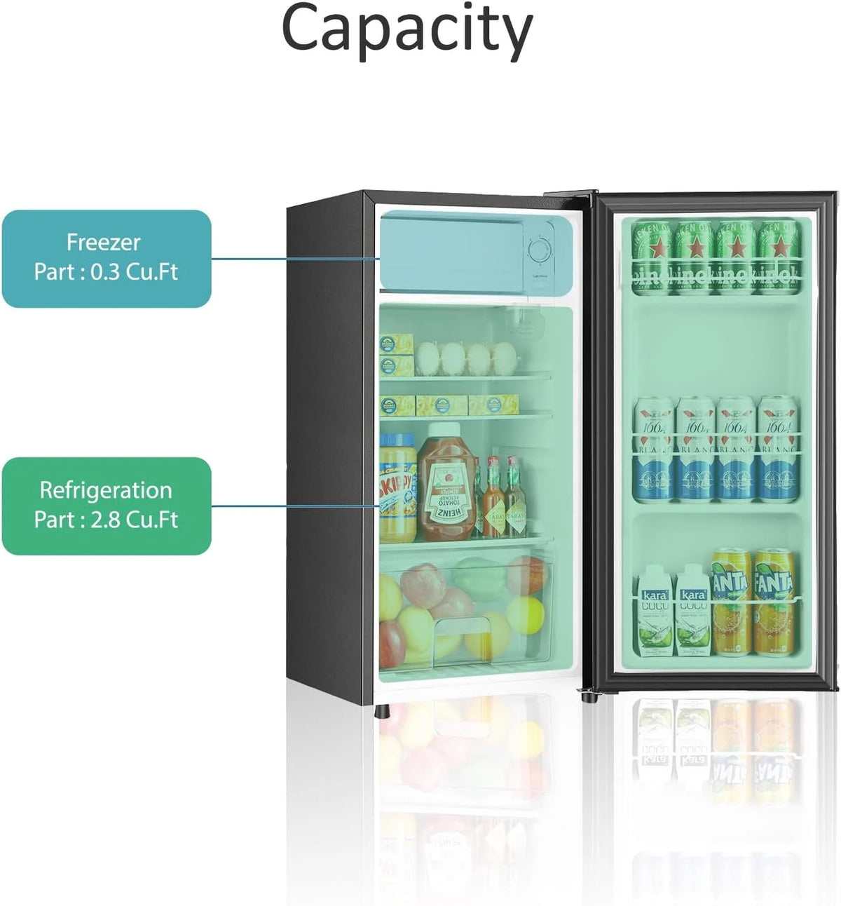 HUMSURE 3.1 Cu.ft Mini Fridge with Freezer, Single Door Compact Refrigerator for Dorm, Office