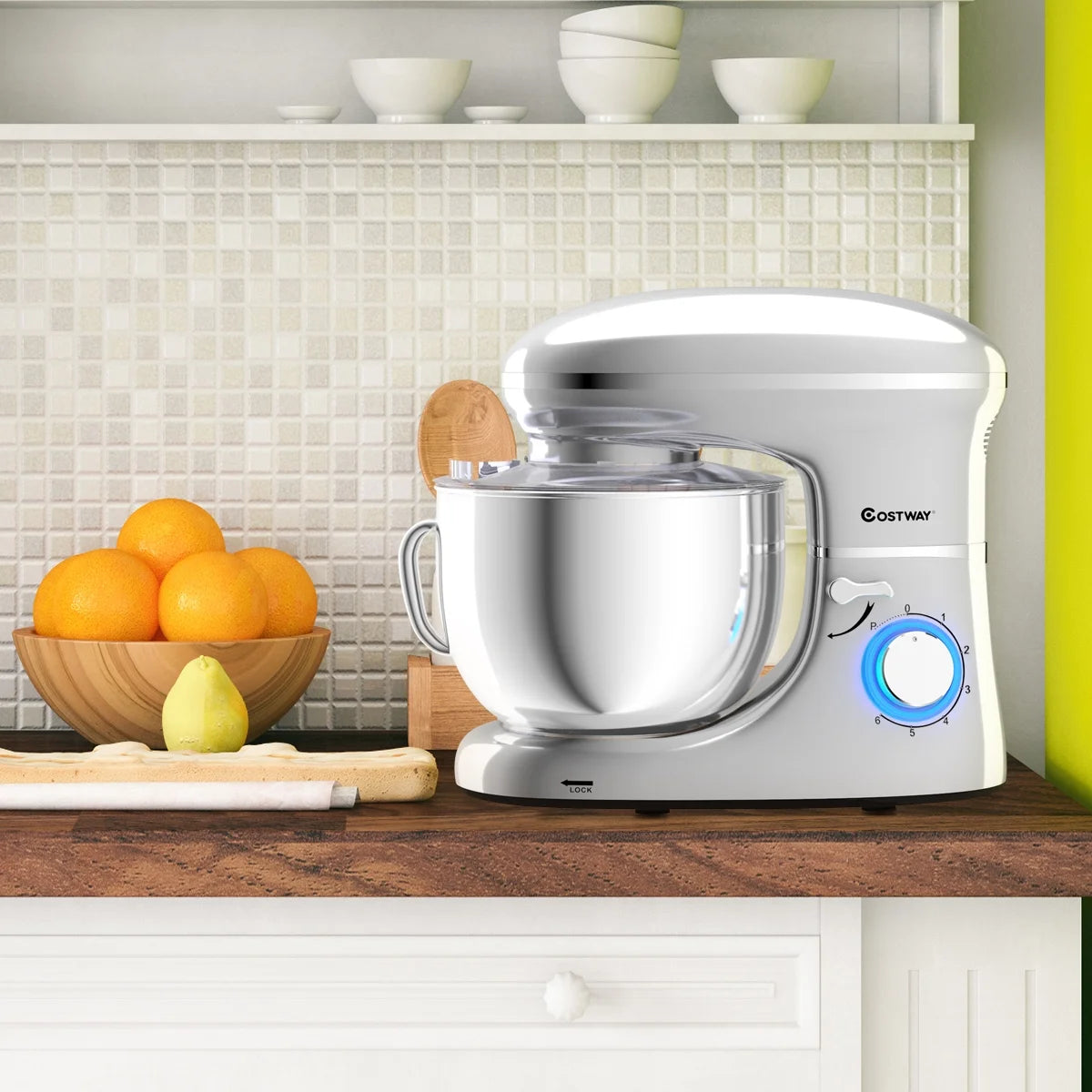 Costway 6.3 QT Tilt-Head Food Stand Mixer 6 Speed 660W wIth Dough Hook, Whisk & Beater Black
