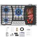 36 Inch Gas Cooktop with Griddle, 5 Burners Gas Stove Top with Reversible Cast Iron Grill/Griddle, NG/LPG Convertible, Stainless Steel Propane Cooktop with Thermocouple Protection