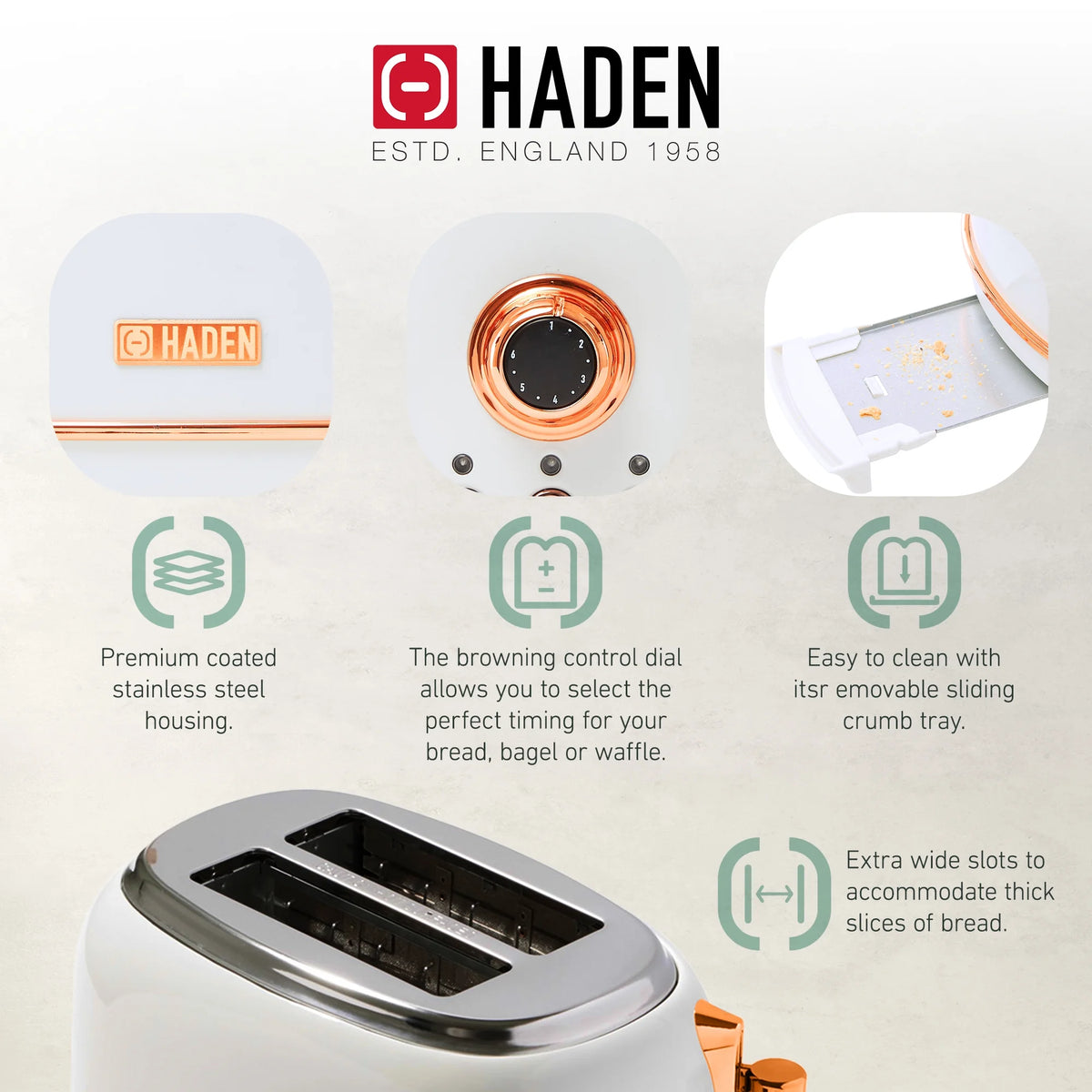 Haden 12 Cup Coffee Maker with 2 Slice Stainless Steel Bread Toaster, White