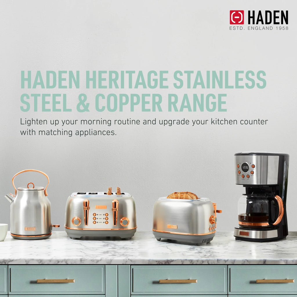 Haden Coffee Maker & Heritage 1.7 Liter Electric Kettle, Black & Chrome
