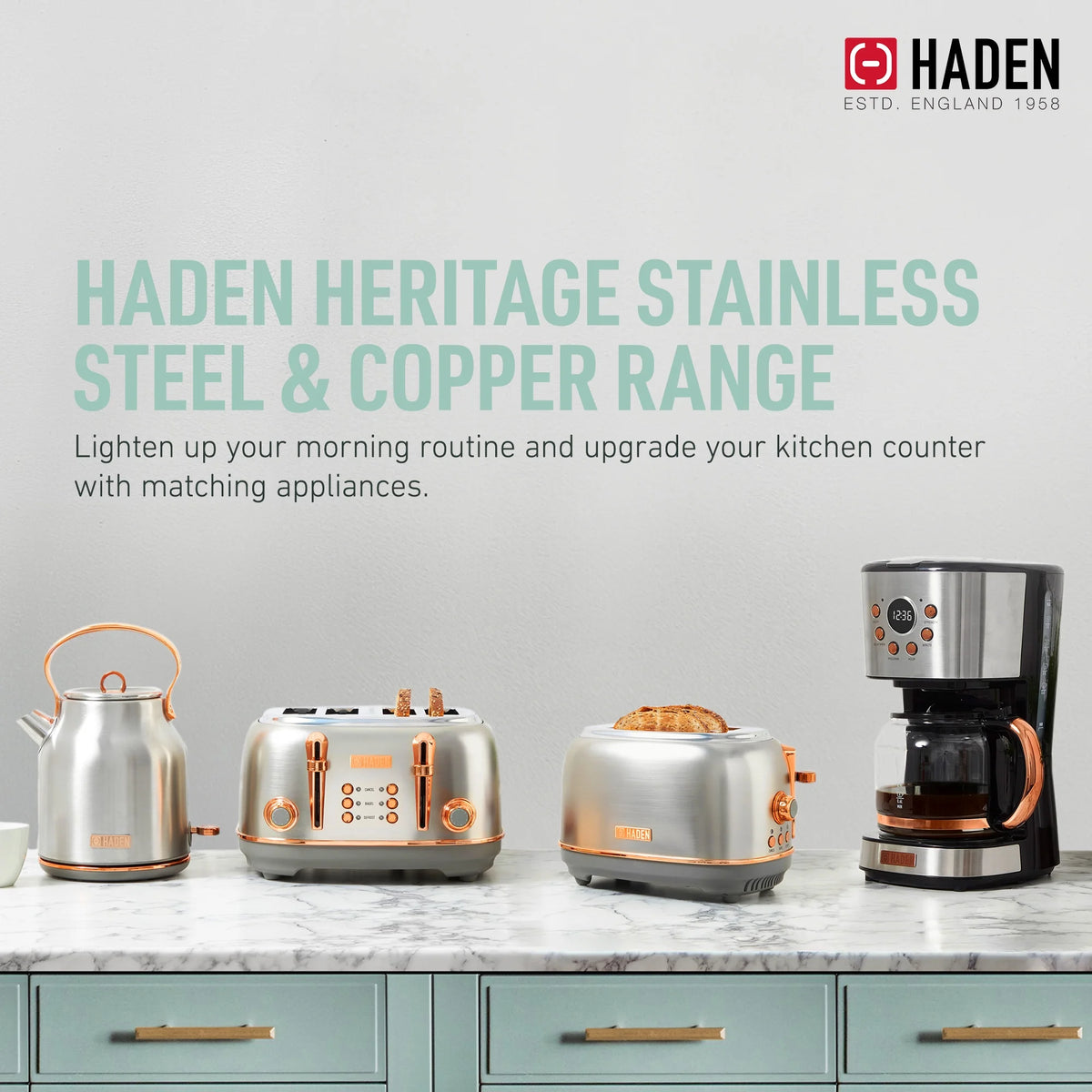 Haden Coffee Maker & Heritage 1.7 Liter Electric Kettle, Black & Chrome