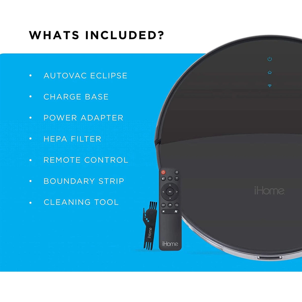 iHome iHRV1-BLK AutoVac Eclipse Robot Self Charging Vacuum Cleaner, Black