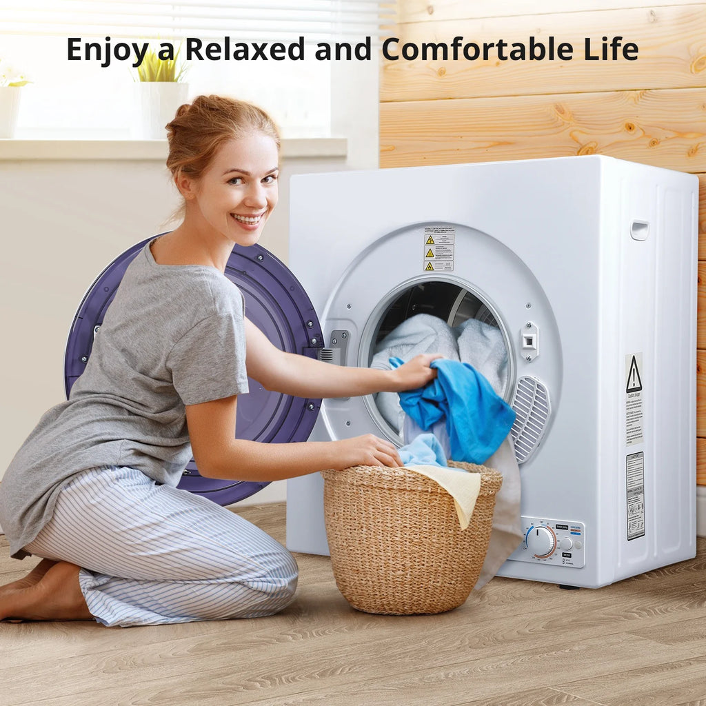 1500W Electric Portable Clothes Dryer, 8.82 lbs Capacity Front Load Compact Tumble Laundry Dryer with Stainless Steel Tub, Easy Control Button Panel Downside for Variety Drying Mode, White