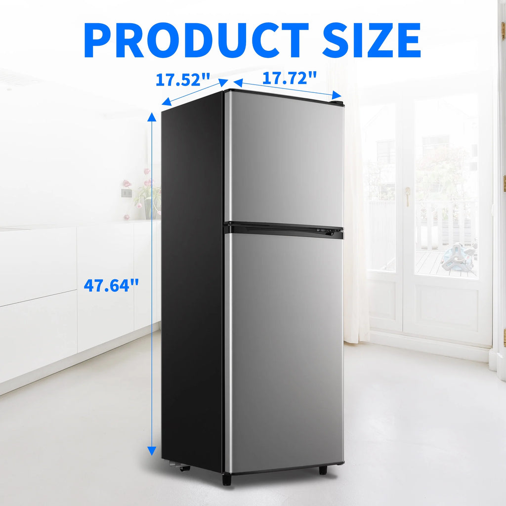 2 Door Mini Fridge with Freezer,4.5 Cu.ft.,5 Adjustable Thermostat & 4 Removable Glass Shelves
