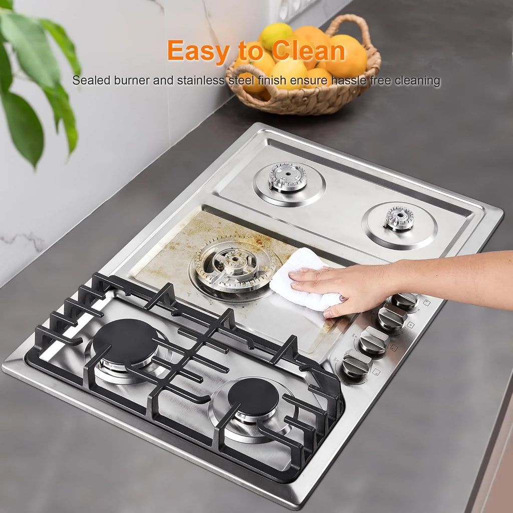 30 Inch Bulit-In Gas Cooktop with Griddle, 5 Italy SABAF Powerful Burners Over 92% High Efficiency, Max 48300BTU Gas Stove Top, 304 Stainless Steel Panel, NG/LPG Convertible, CSA Certified