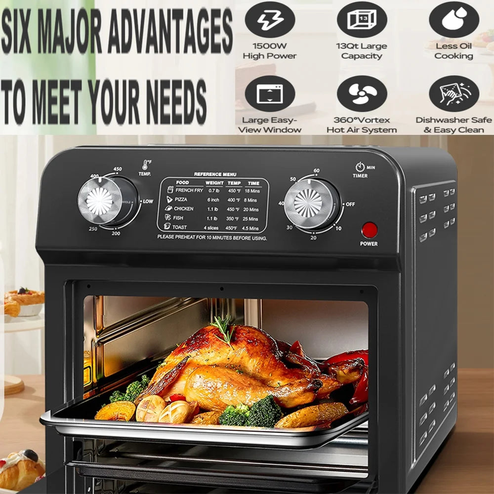 12.5QT 7-in-1 Convection Toaster Oven 1500W, Stainless Steel (Black) �C 5 Presets for Baking, Roasting, Grilling & More