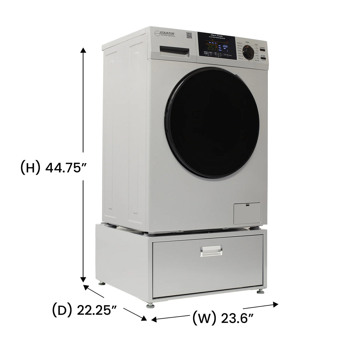 Equator All-in-One Washer Dryer VENTED-DRY 30% FASTER than Condense 15lb 110V with pedestal, Adjustable legs and Sanitize Cycle