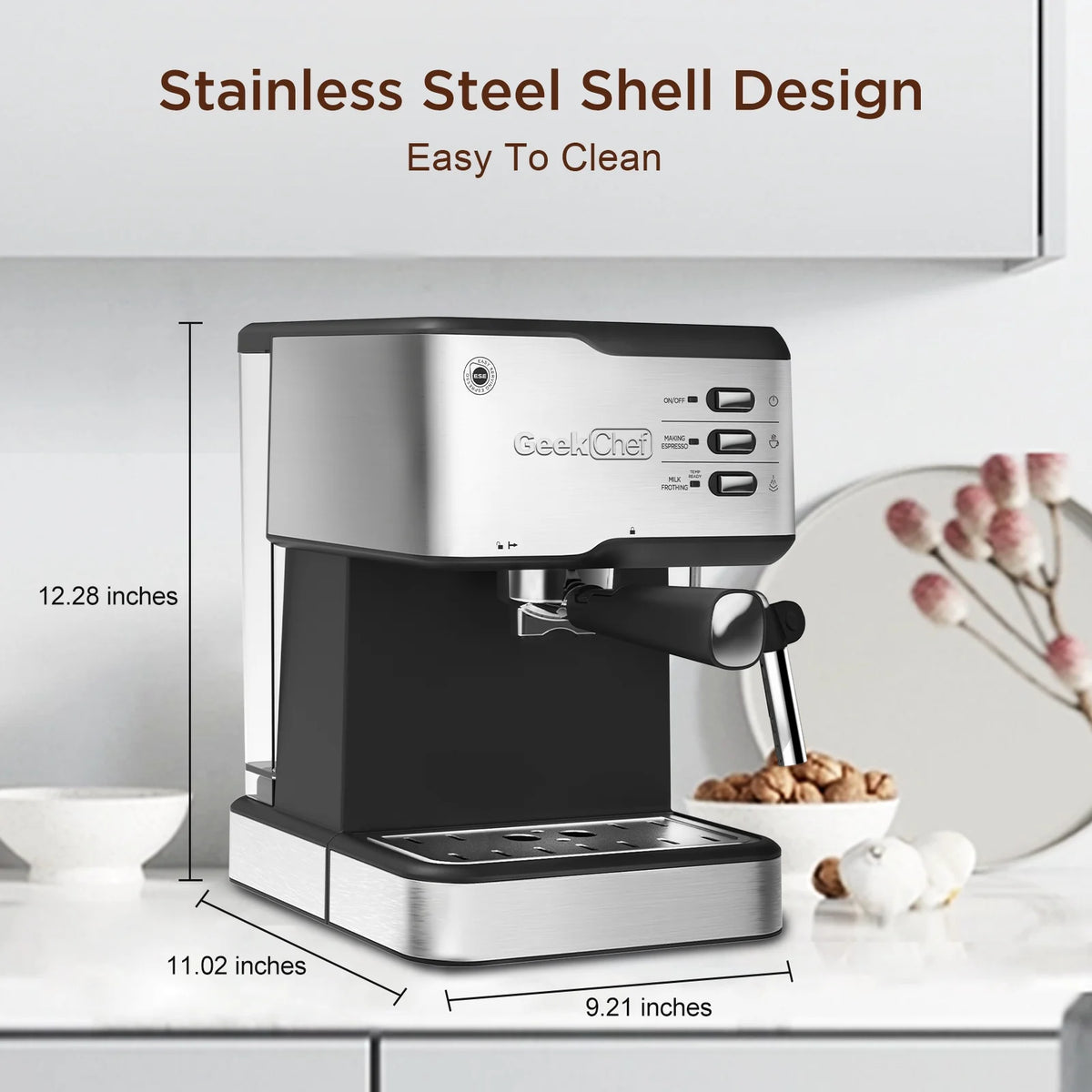 COOKCOK Espresso Machine 20 Bar,Expresso Coffee Machine With Milk Foaming Steam Wand,Espresso and Cappuccino Maker,ESE POD capsules filter,For Home Barista,Detachable Frothing Nozzle,1.5L Water Tank