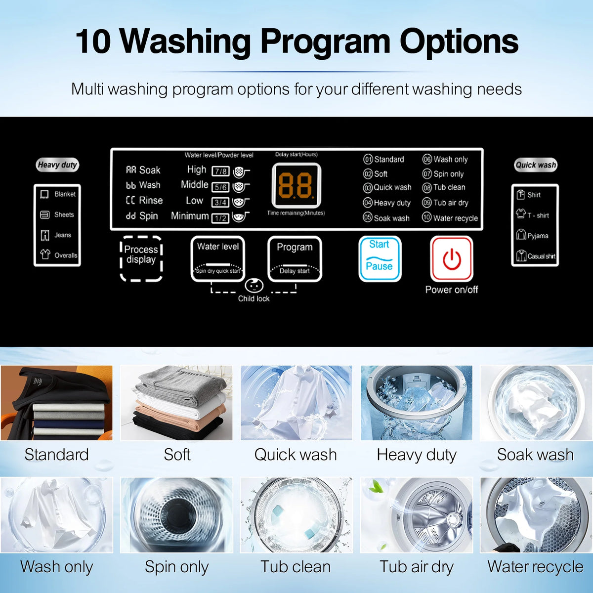 GGTB Portable Washing Machine for Apartments, 17.7 lbs Full Automatic Clothes Washer Machine,1.9 Cu.ft Top Load Washer with 10 Wash Programs/8 Water Levels, Coffee Gold