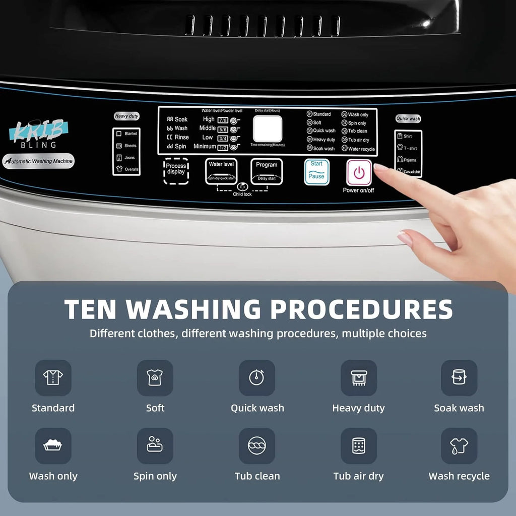 Kcpolre Portable Washing Machine 17.7 lbs Full-Automatic Compact Washer Machine for Apartment, 10 Wash Program Small Portable Washer for Dorm, Apartment, Home, Grey