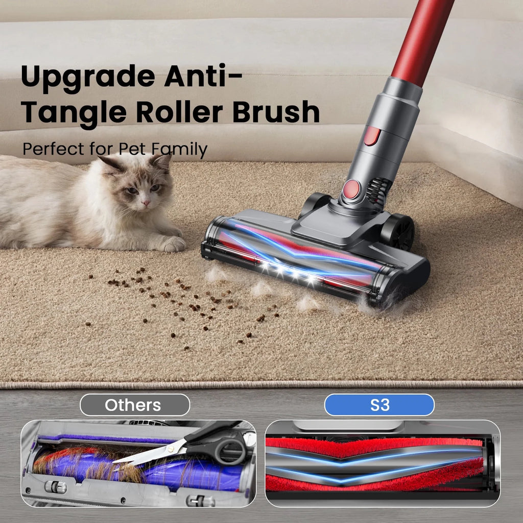 Cordless Vacuum Cleaner, 350W 35Kpa Powerful Stick Vacuum, with LED Display Free-Standing Vacuum Cleaners for Home Pet Hair Carpet Hard Floor S3 (Purple)