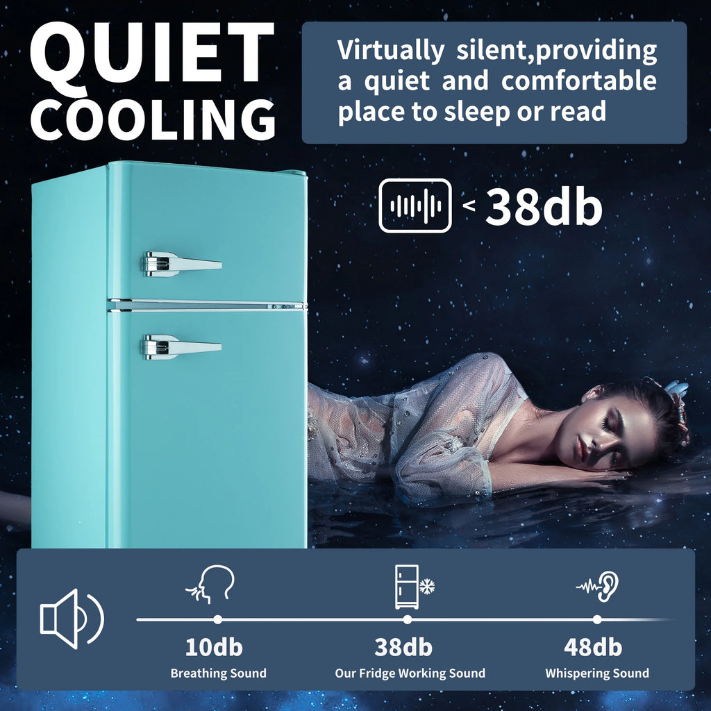 Mini Refrigerator with Double Door/3.5Cu.ft/Freezer,for Gameroom/Bedroom/Apartment/Dorm,Blue