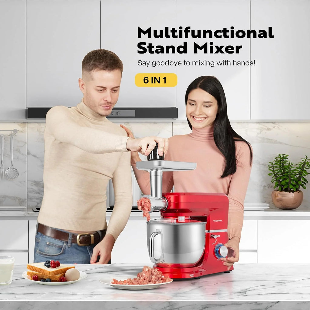 SPECSTAR 6 in 1 Multifunctional Stand Mixer with 8.5 Quart Stainless Steel Bowl, 660W 10 Speed Tilt-Head, Silver